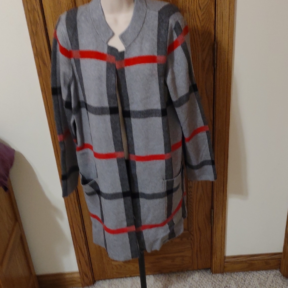 Tahari Gray Open Front Cardigan